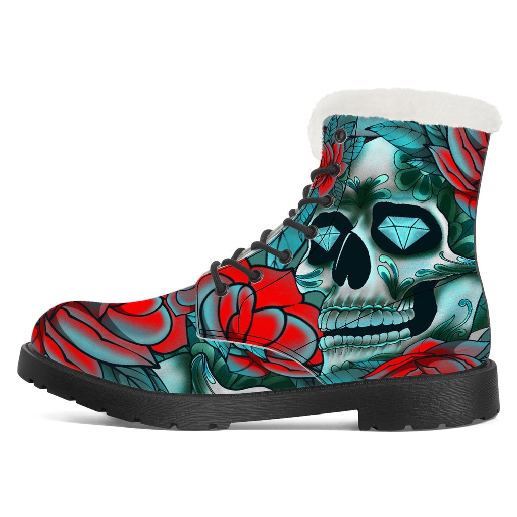 Diamond Rose Sugar Skull Winter Boot Kickitink 1