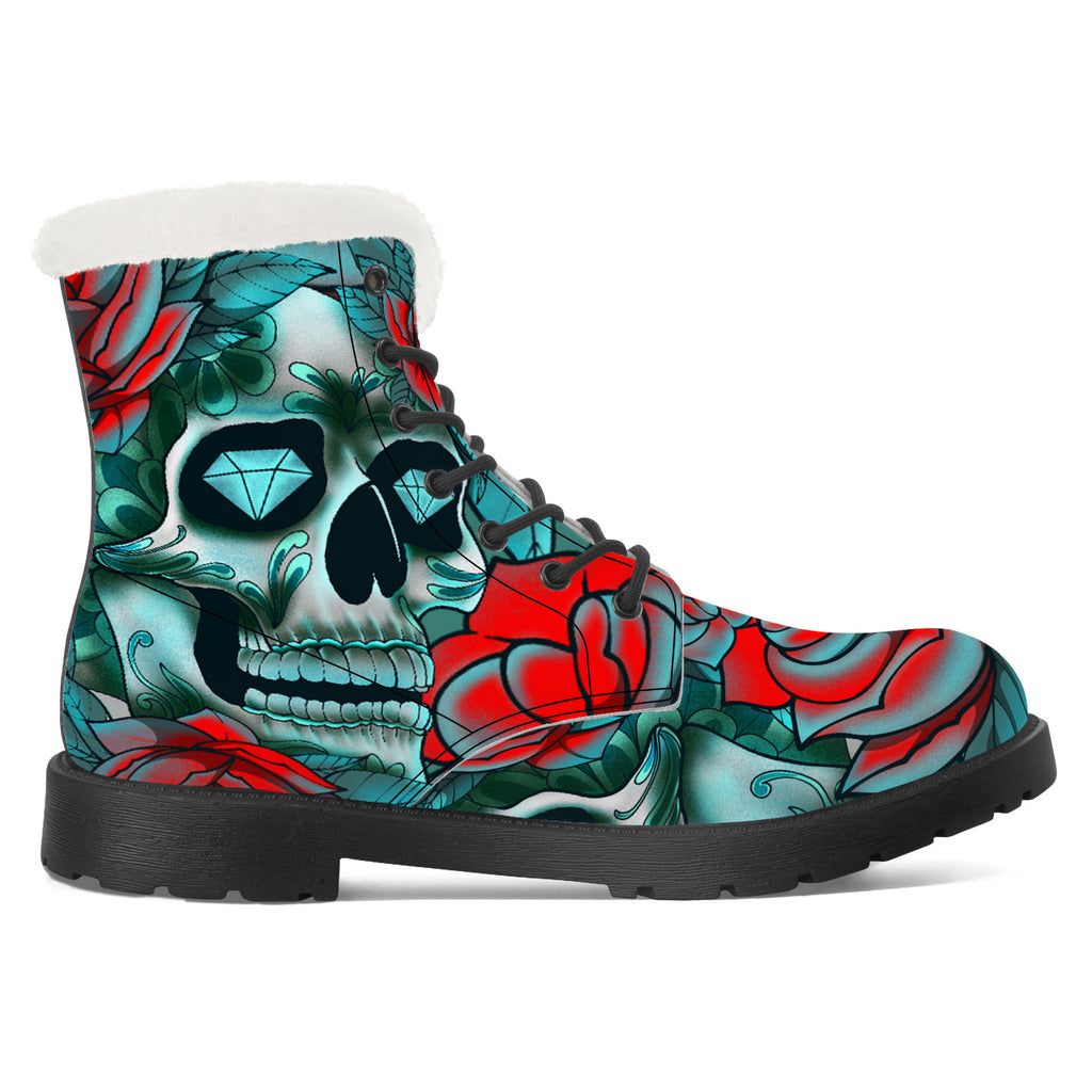 Diamond Rose Sugar Skull Winter Boot Kickitink 2