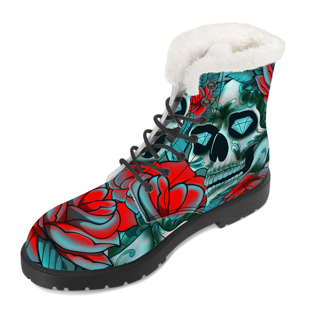 Diamond Rose Sugar Skull Winter Boot Kickitink 5