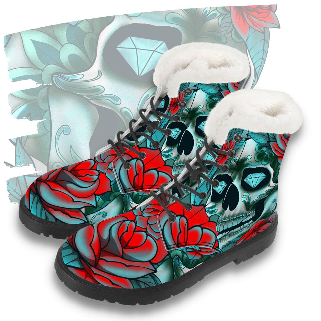 Diamond Rose Sugar Skull Winter Boot Kickitink Feature