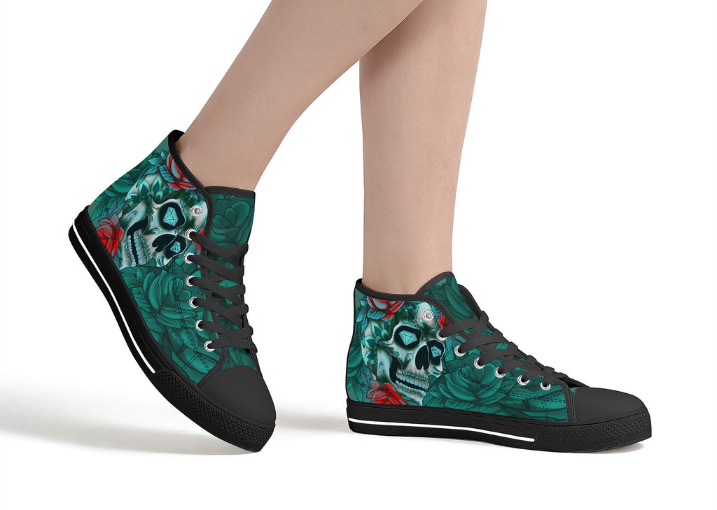 Diamond Rose Sugar Skull High Tops Kickitink Black 5