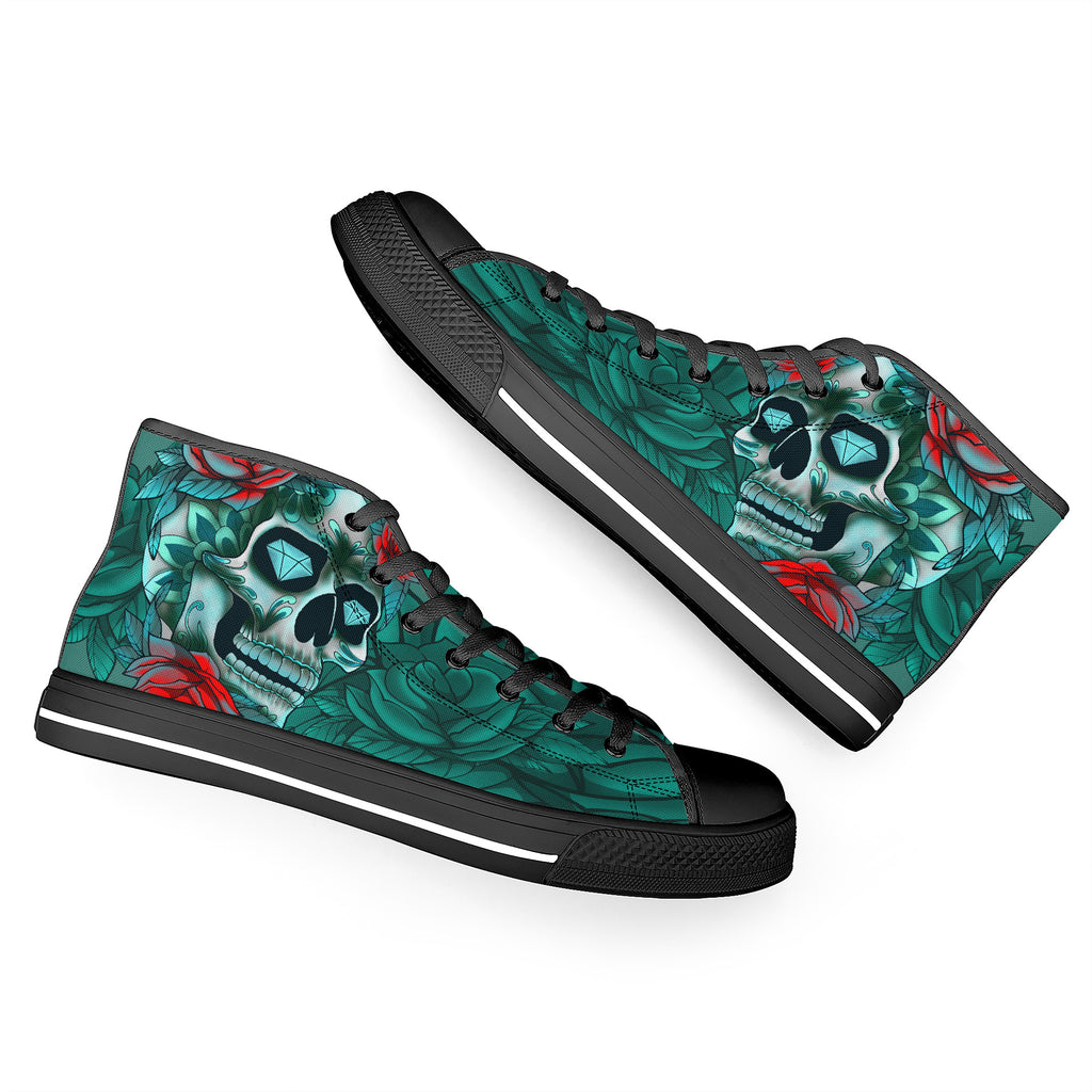 Diamond Rose Sugar Skull High Tops Kickitink Black 7