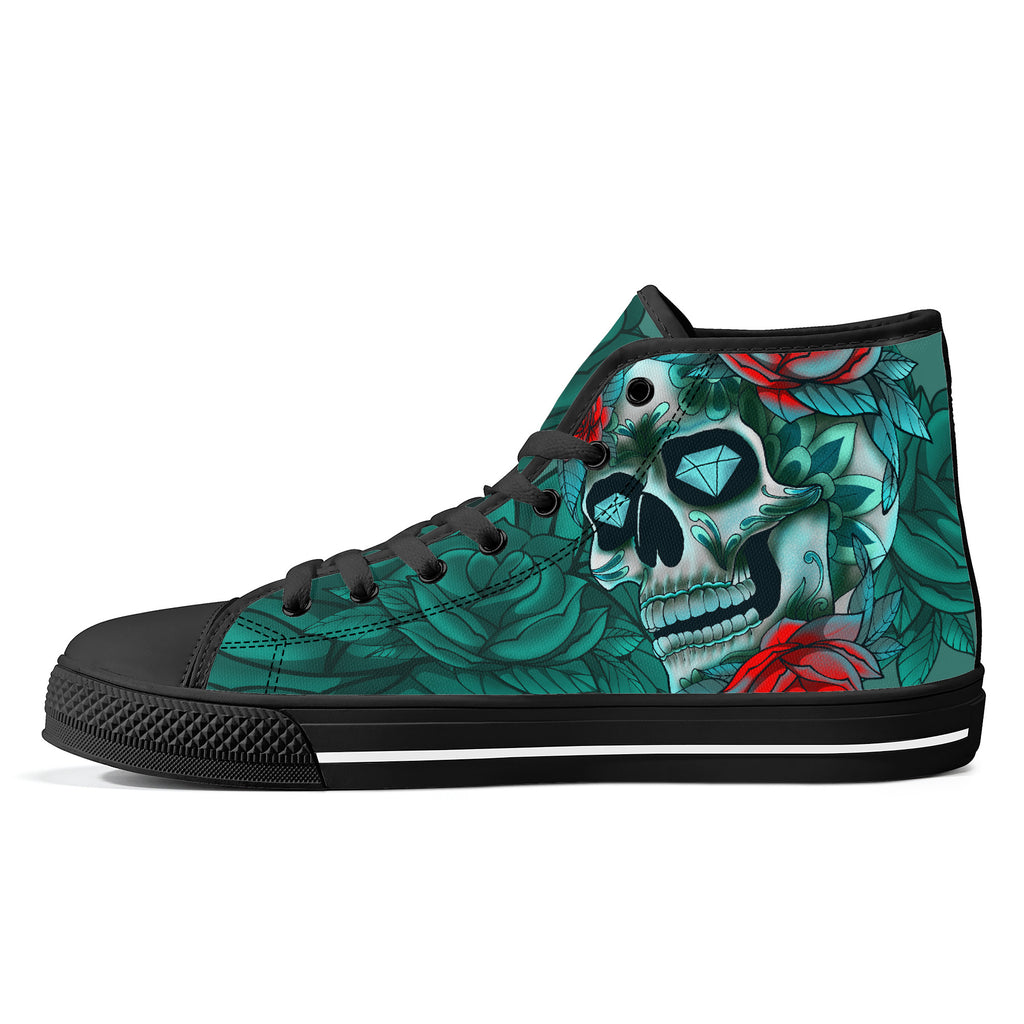 Diamond Rose Sugar Skull High Tops Kickitink Black 1