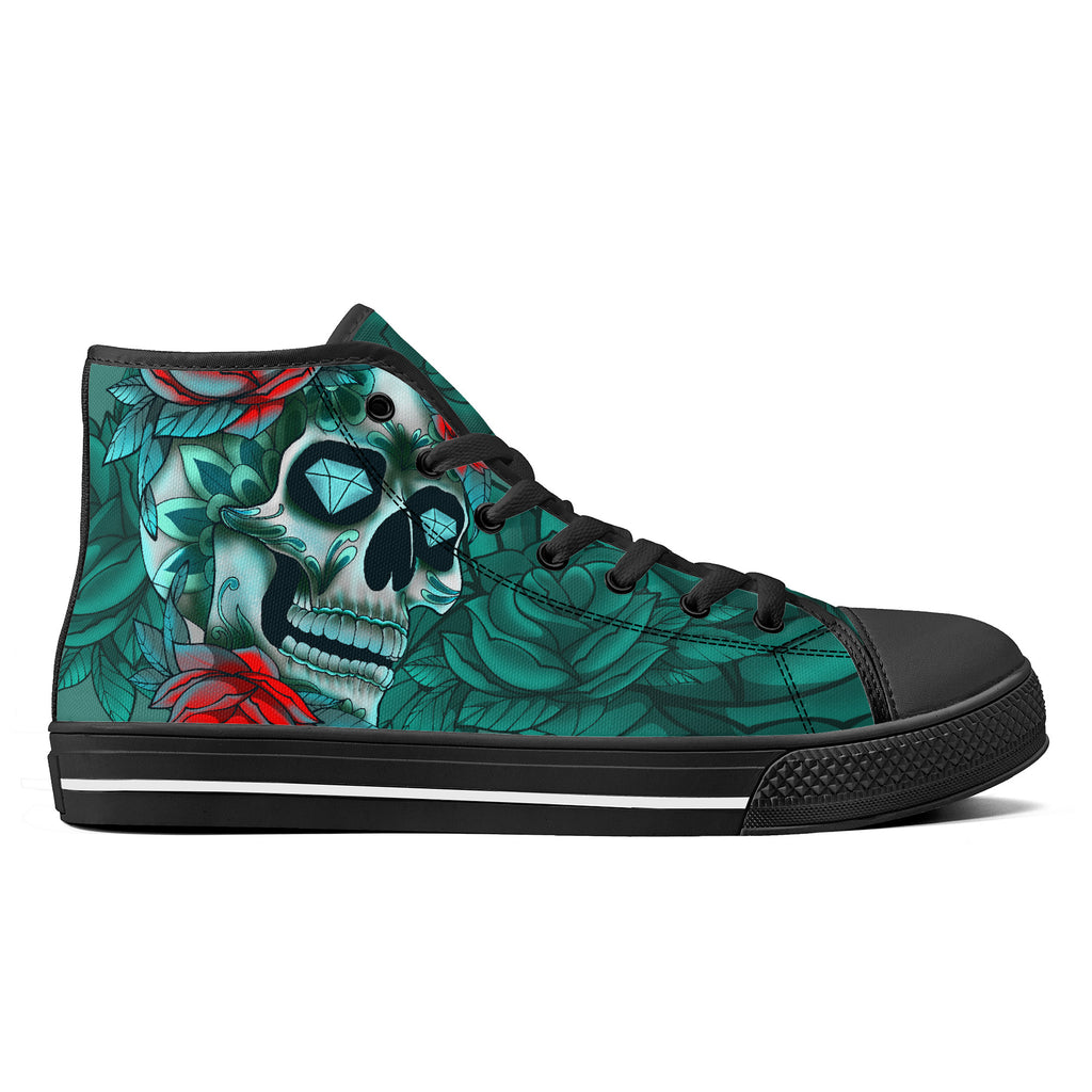 Diamond Rose Sugar Skull High Tops Kickitink Black 2