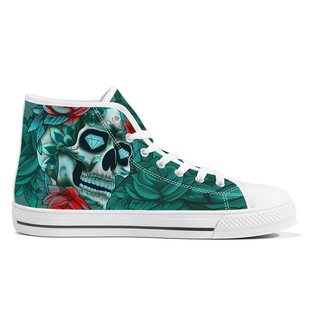 Diamond Rose Sugar Skull High Tops Kickitink White 2