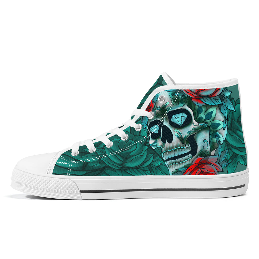 Diamond Rose Sugar Skull High Tops Kickitink White 1