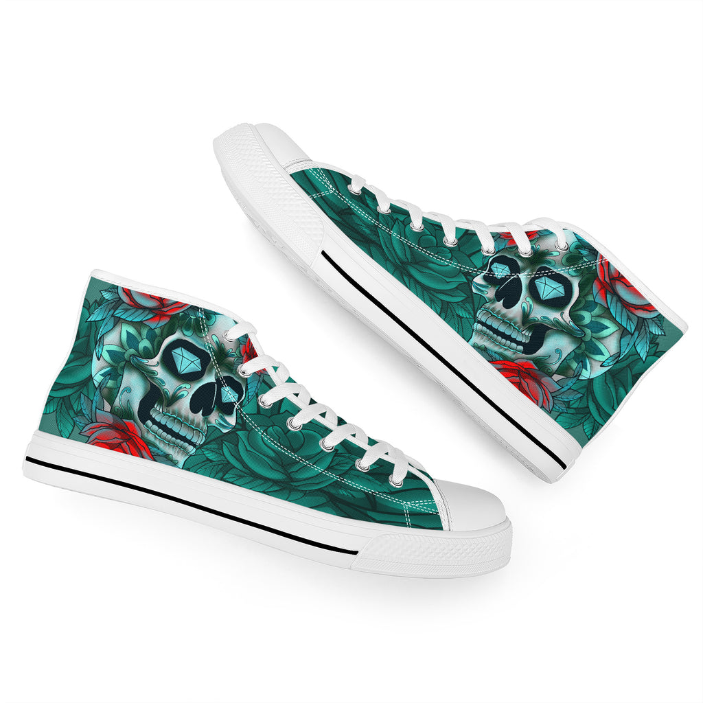 Diamond Rose Sugar Skull High Tops Kickitink White 7