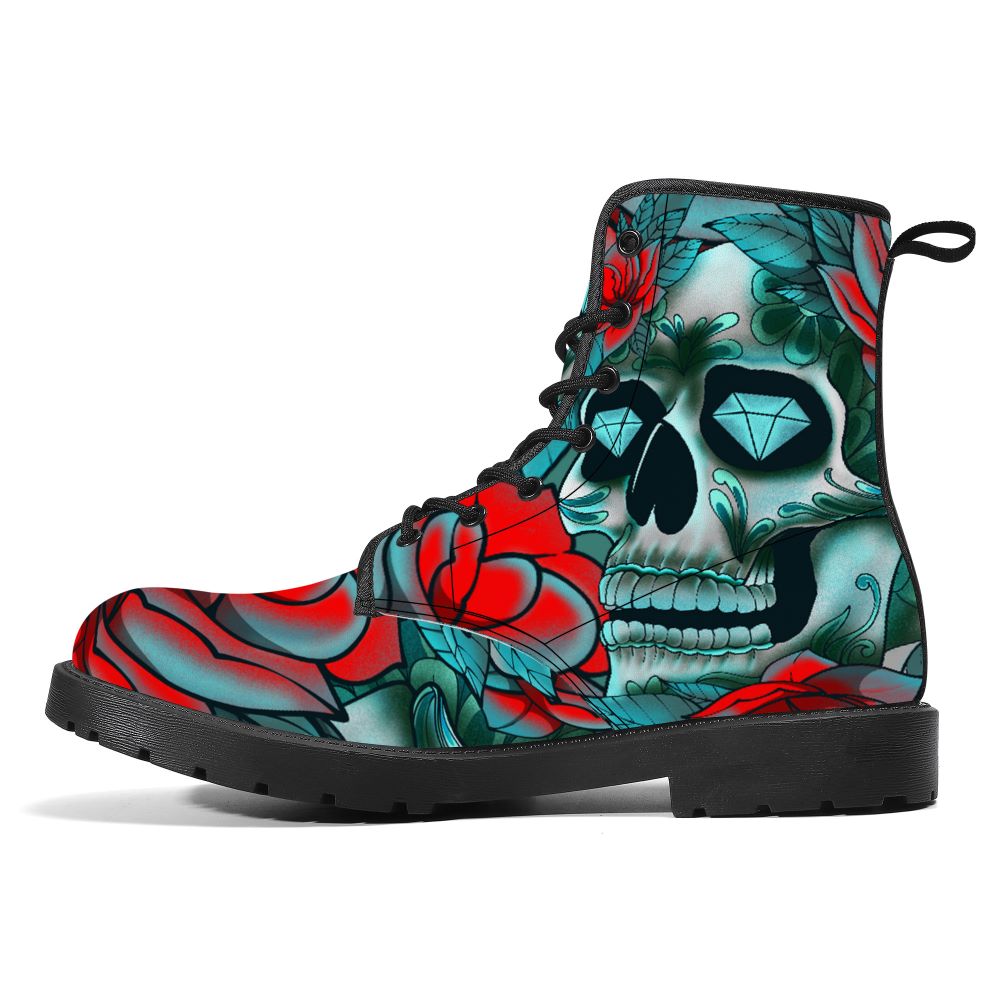 Diamond Rose Sugar Skull Leather Boot 1