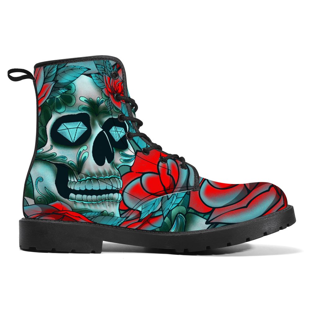 Diamond Rose Sugar Skull Leather Boot 2