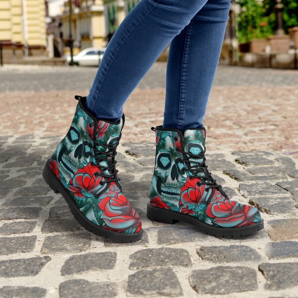 Diamond Rose Sugar Skull Leather Boot 5