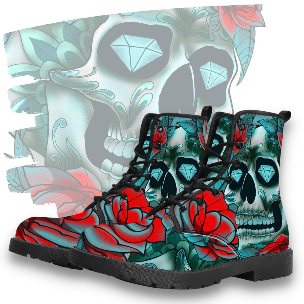 Diamond Rose Sugar Skull Leather Boot Featured