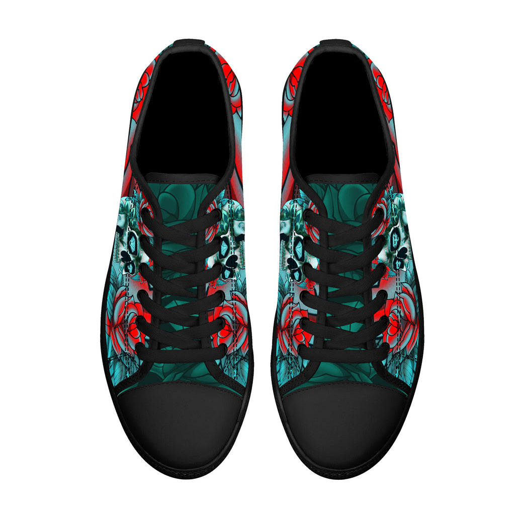 Diamond Rose Sugar Skull Low High Tops Kickitink Black 3