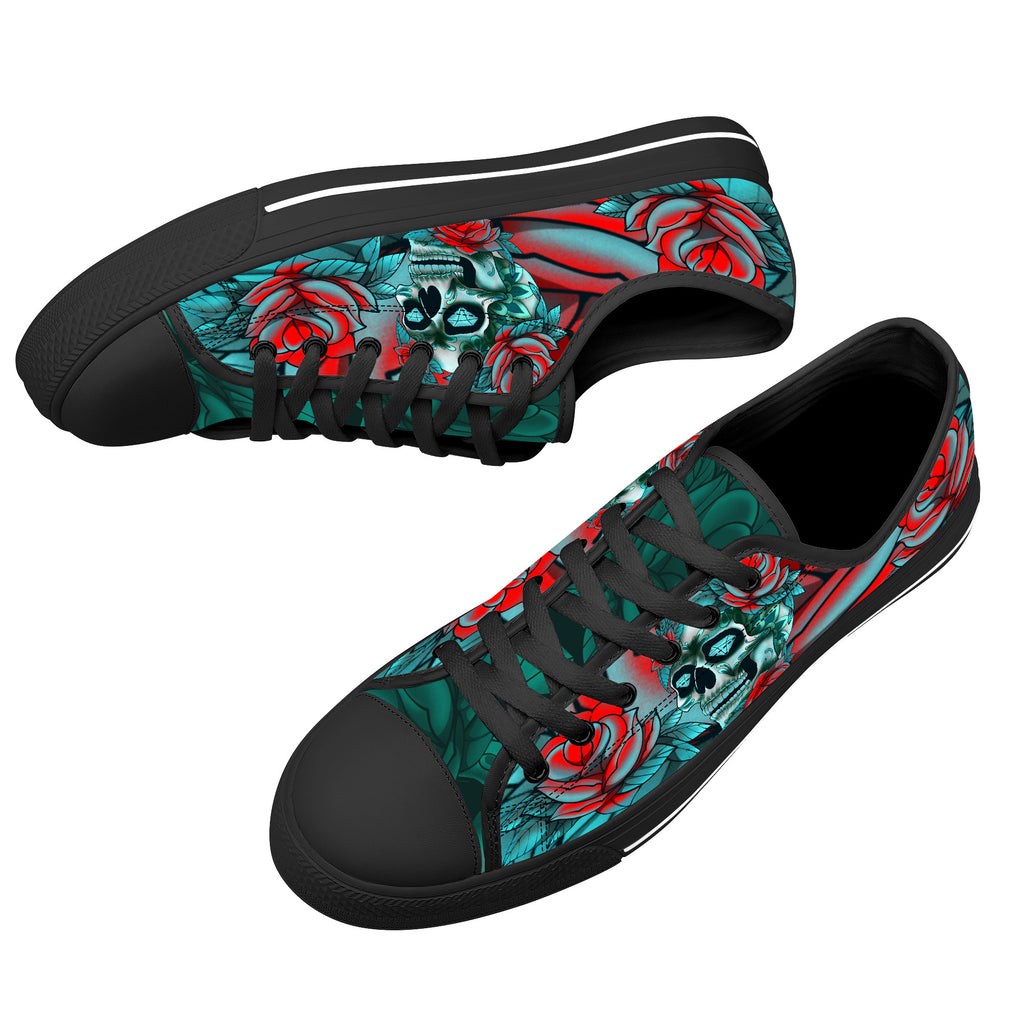 Diamond Rose Sugar Skull Low High Tops Kickitink Black 7