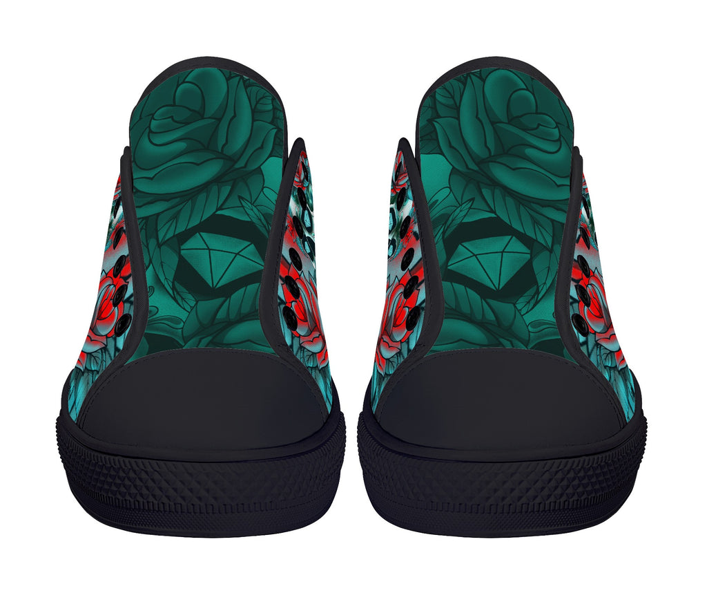 Diamond Rose Sugar Skull Low High Tops Kickitink Black 6