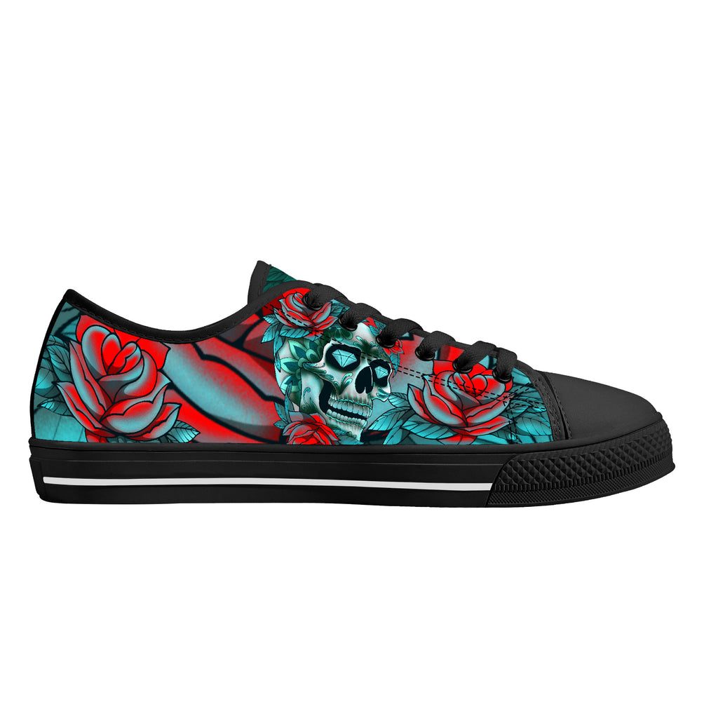 Diamond Rose Sugar Skull Low High Tops Kickitink Black 2