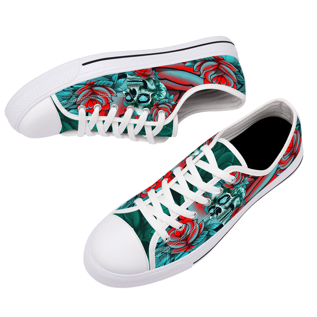 Diamond Rose Sugar Skull Low Top White Kickitink 6