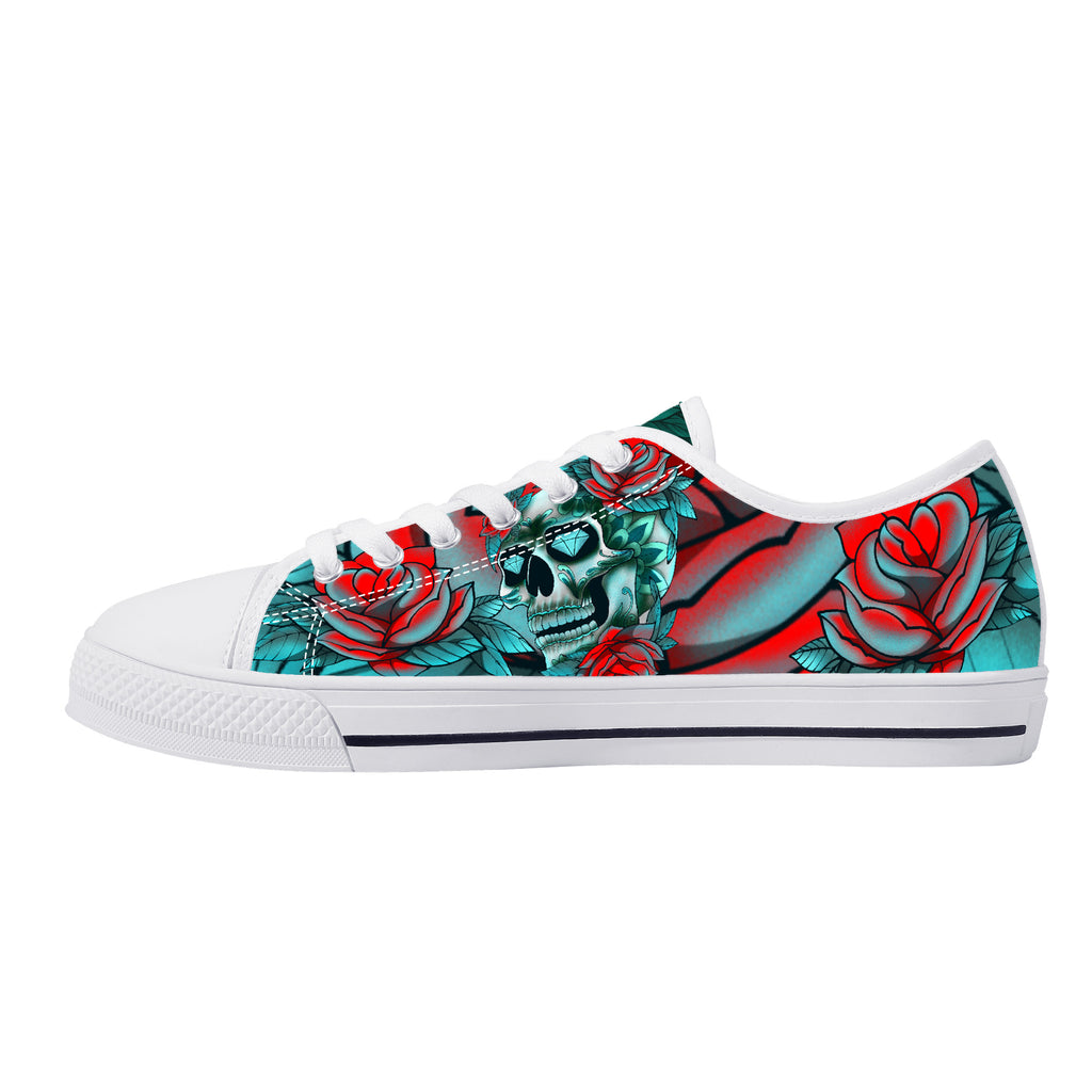 Diamond Rose Sugar Skull Low Top White Kickitink 1