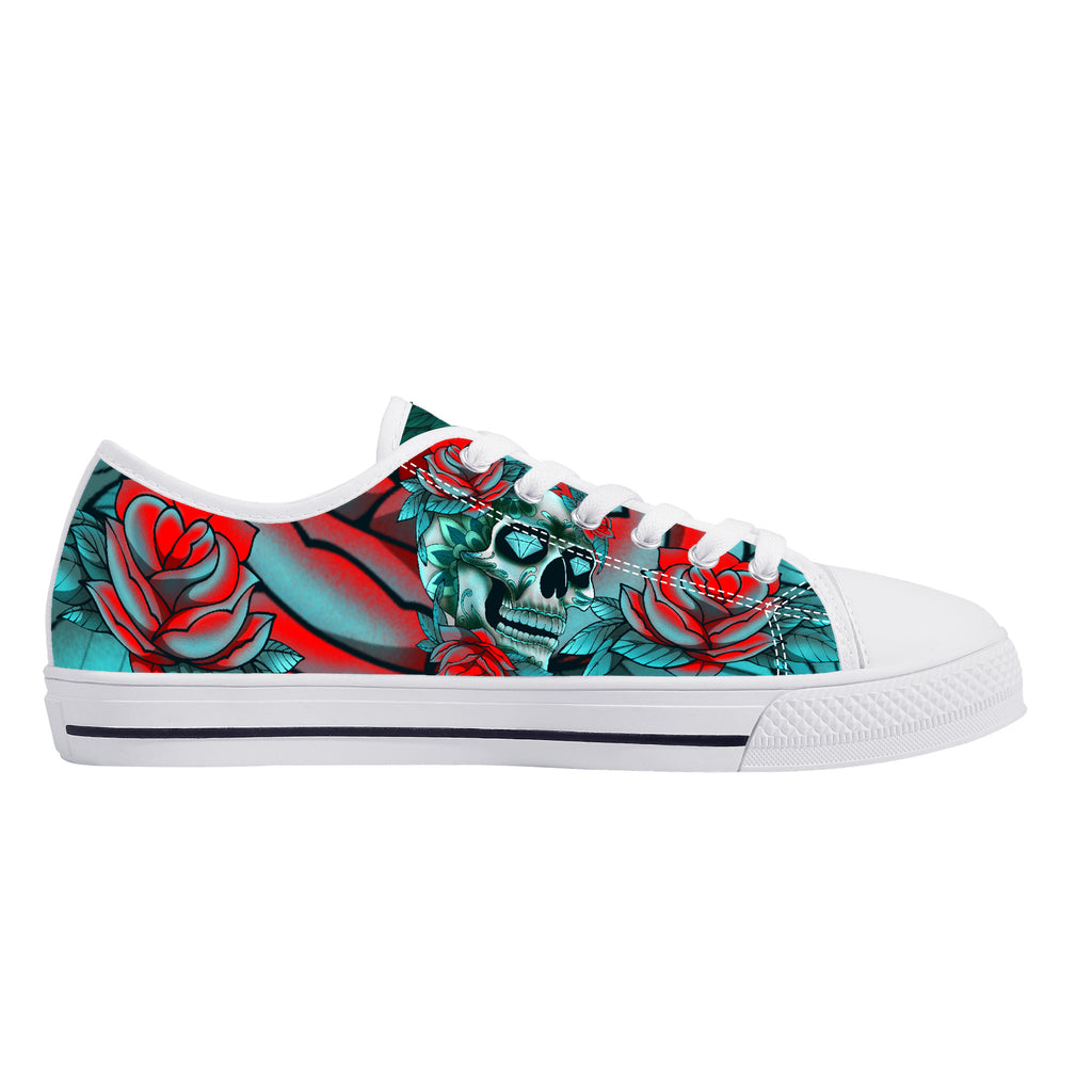 Diamond Rose Sugar Skull Low Top White Kickitink 2