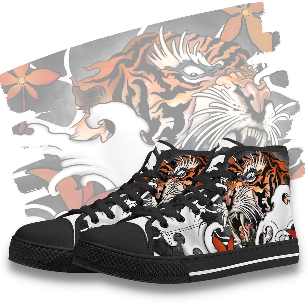 Irezumi Tiger High Tops White Kickitink Featured