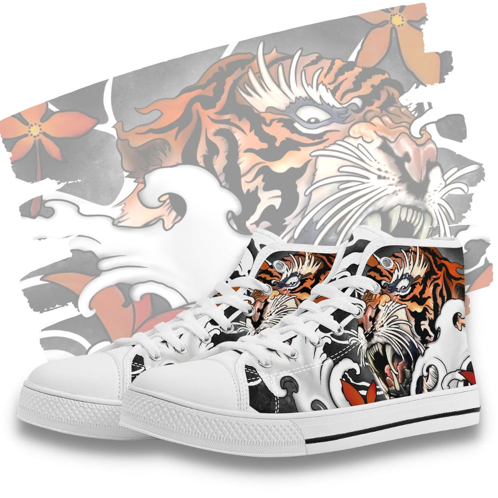 Irezumi Tiger High Tops White Kickitink Featured