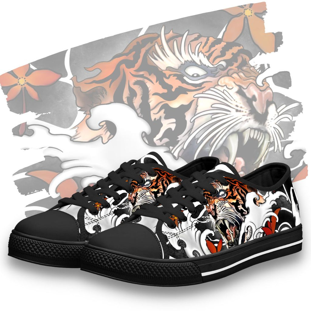 Irezumi Tiger Low Tops Kickitink Black Featured