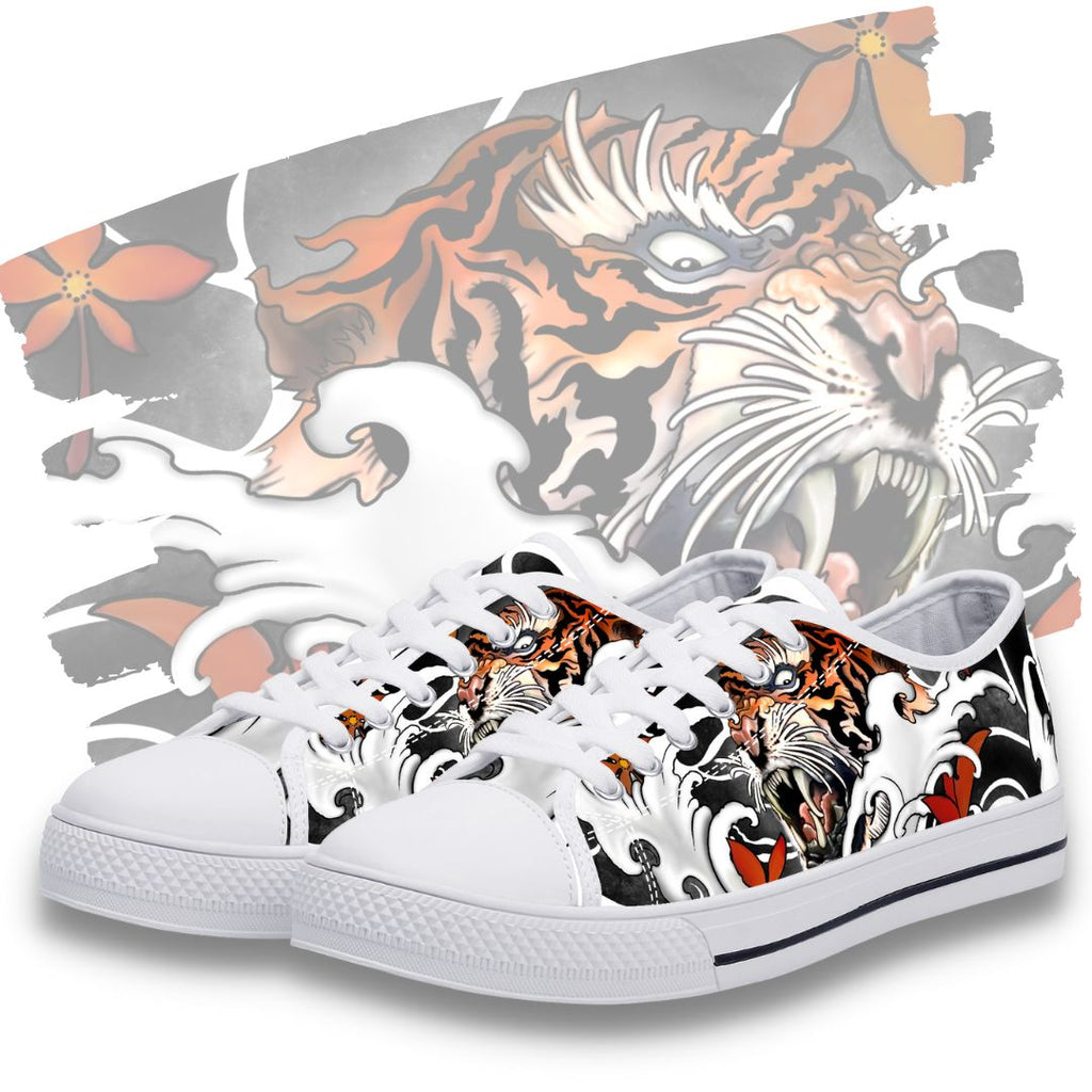 Irezumi Tiger Low Tops Kickitink White Featured