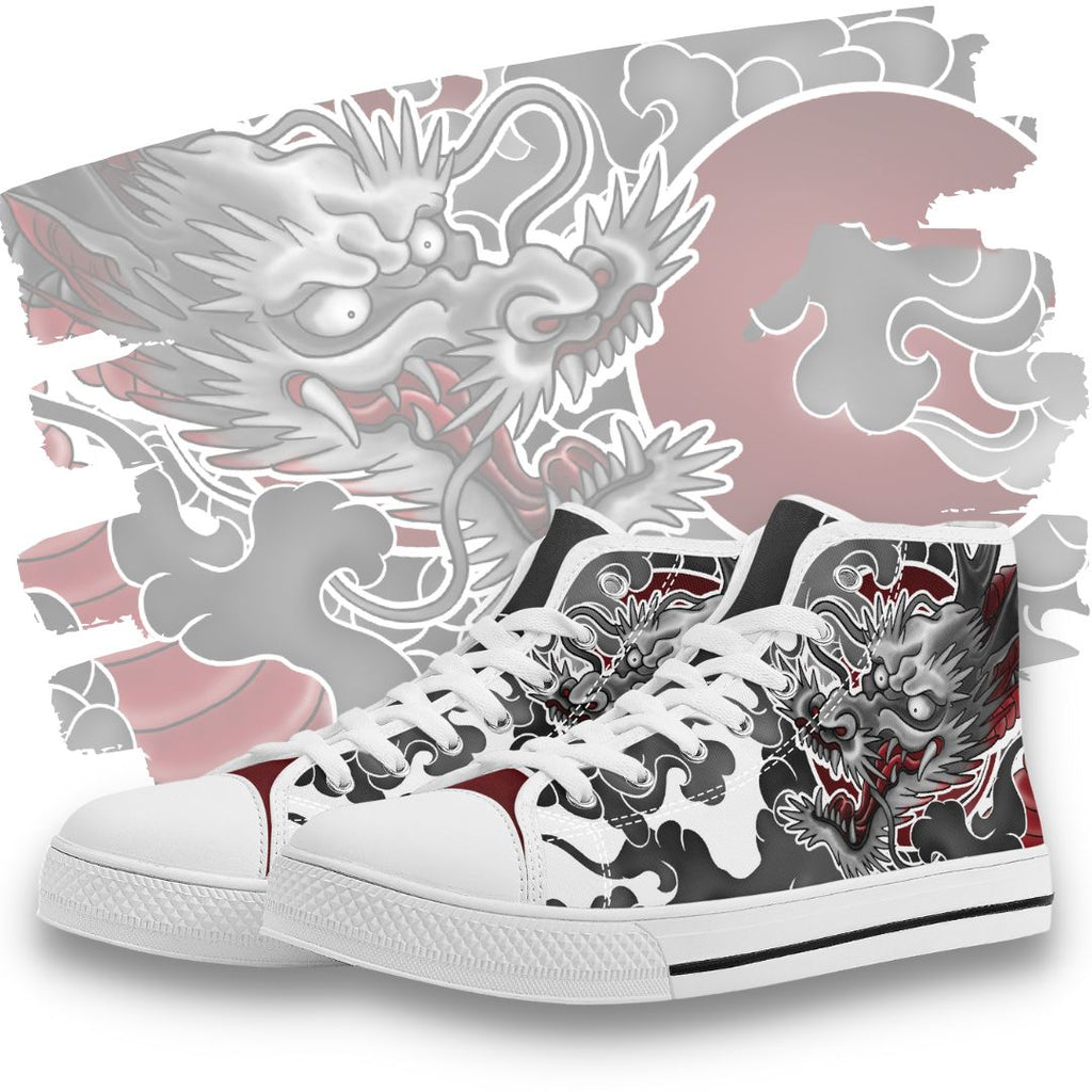 Japanese Dragon FWS High Tops White Kickitink Featured