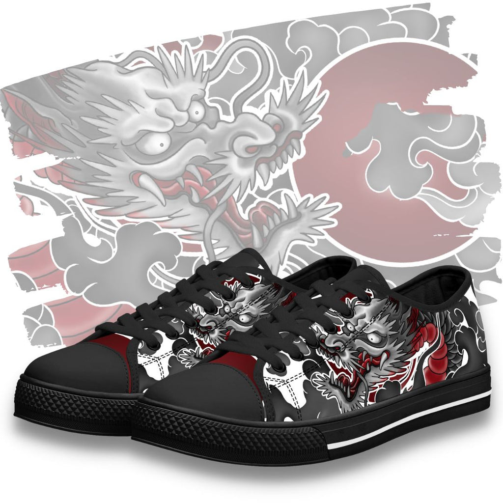 Japanese Dragon FXS Low Tops Black Kickitink Featured