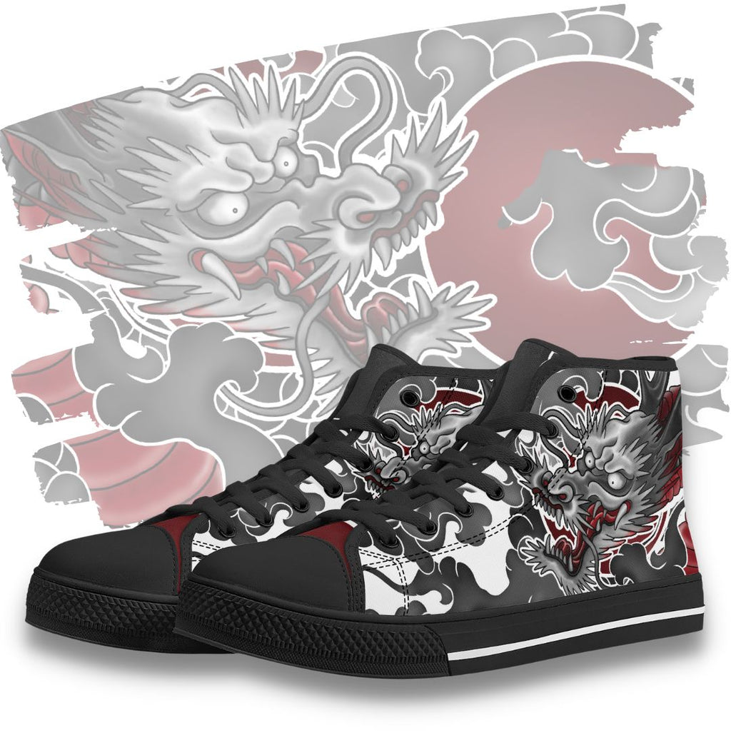 Japanese Dragon High Tops Black Kickitink Featured