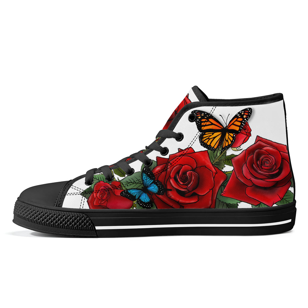 Rose Butterflies High Tops Black Kickitink 1