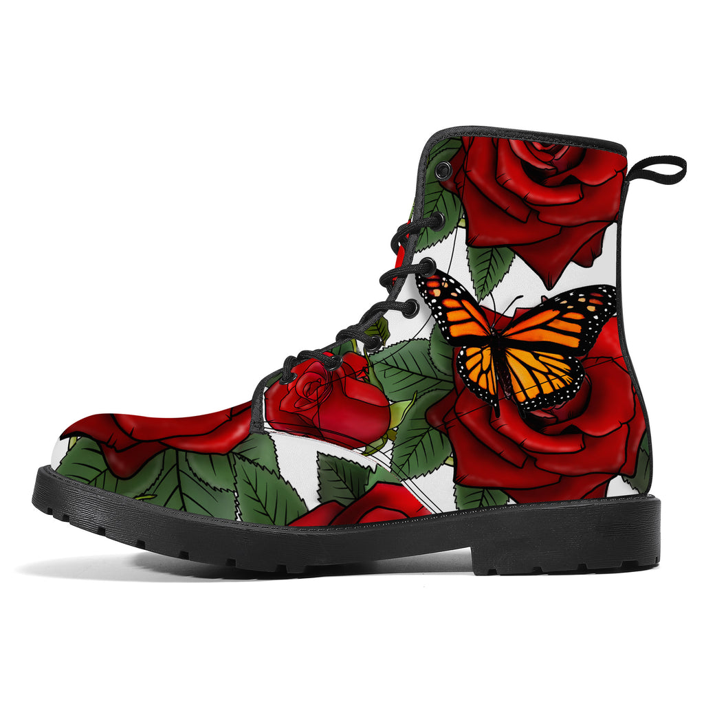 Rose Butterfly Leather Boot Black Kickitink 1