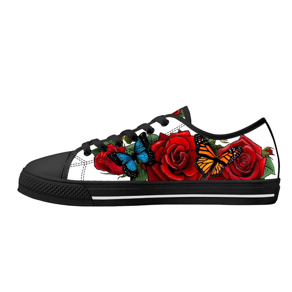 Rose Butterflies Low Tops Black Kickitink 1