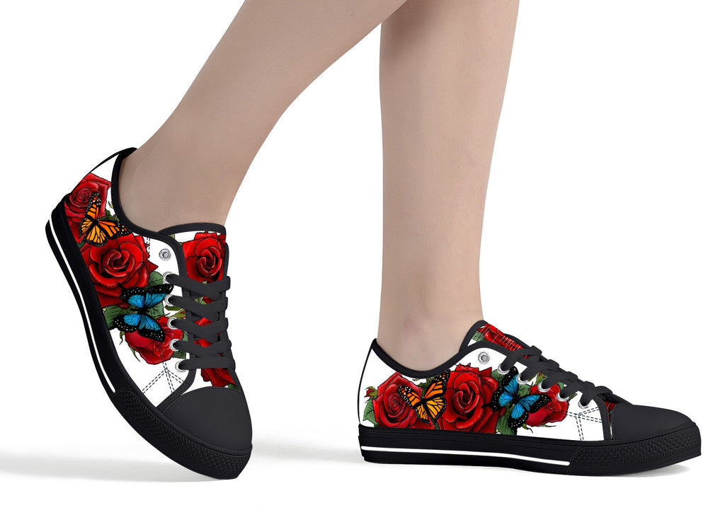 Rose Butterflies Low Tops Black Kickitink 5