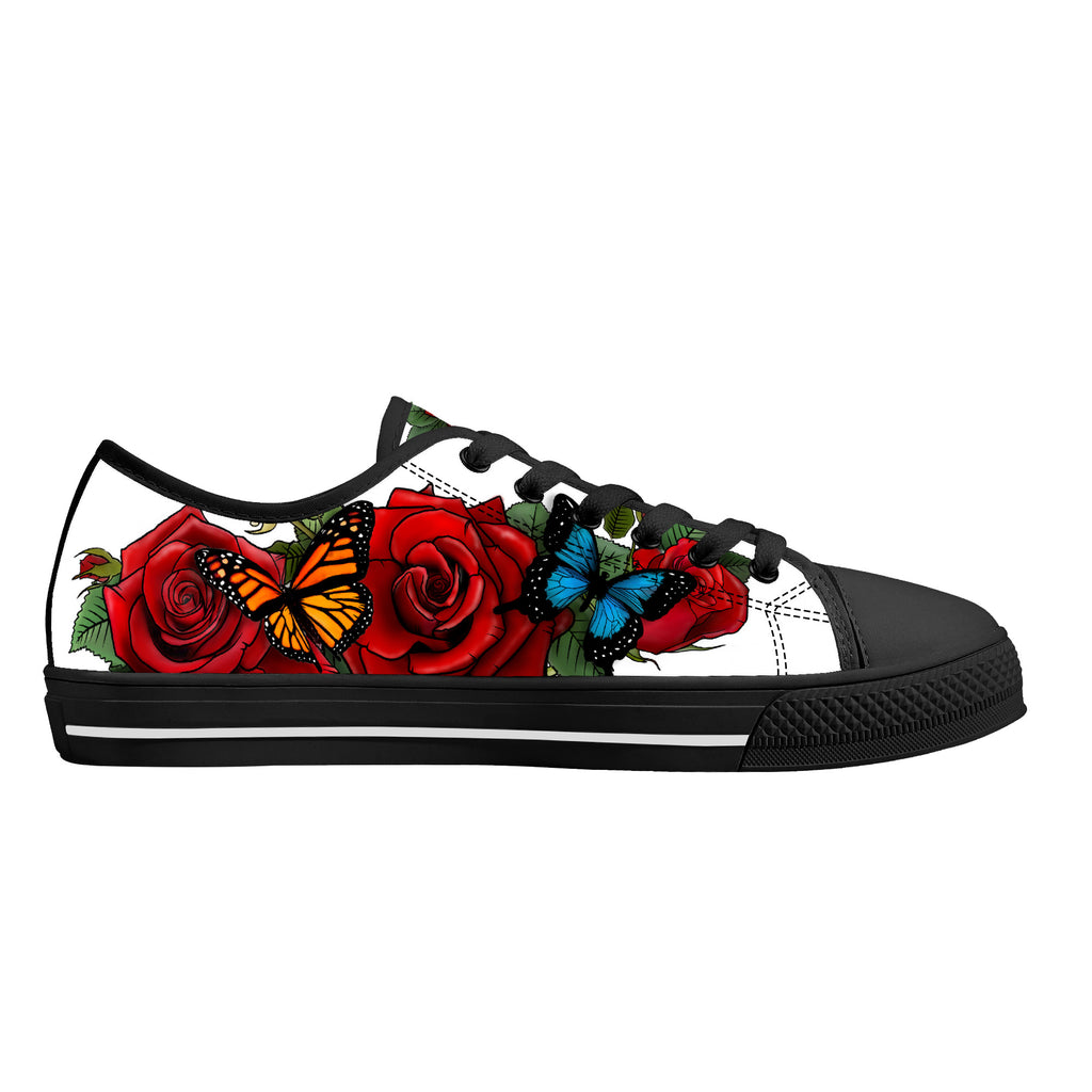 Rose Butterflies Low Tops Black Kickitink 2