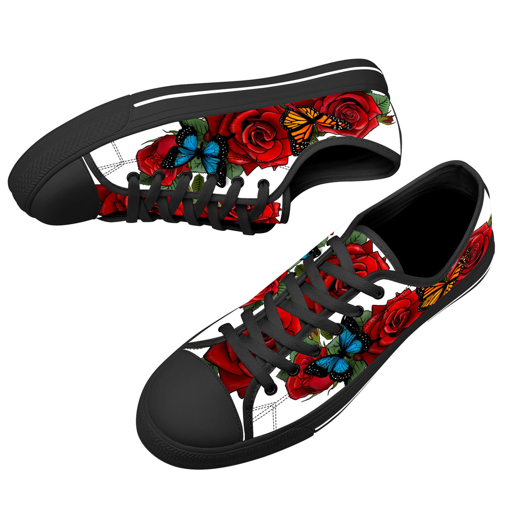 Rose Butterflies Low Tops Black Kickitink 7