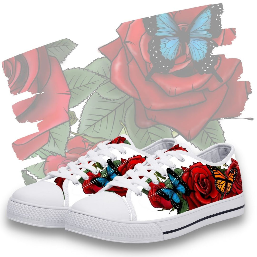 Rose Butterflies Low Tops White Kickitink Featured