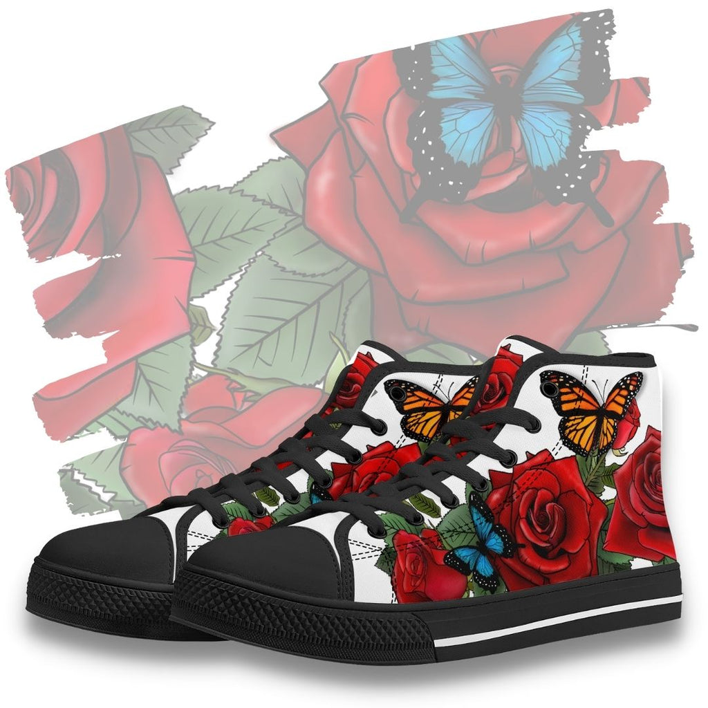 Rose Butterflies High Tops Black Kickitink Featured