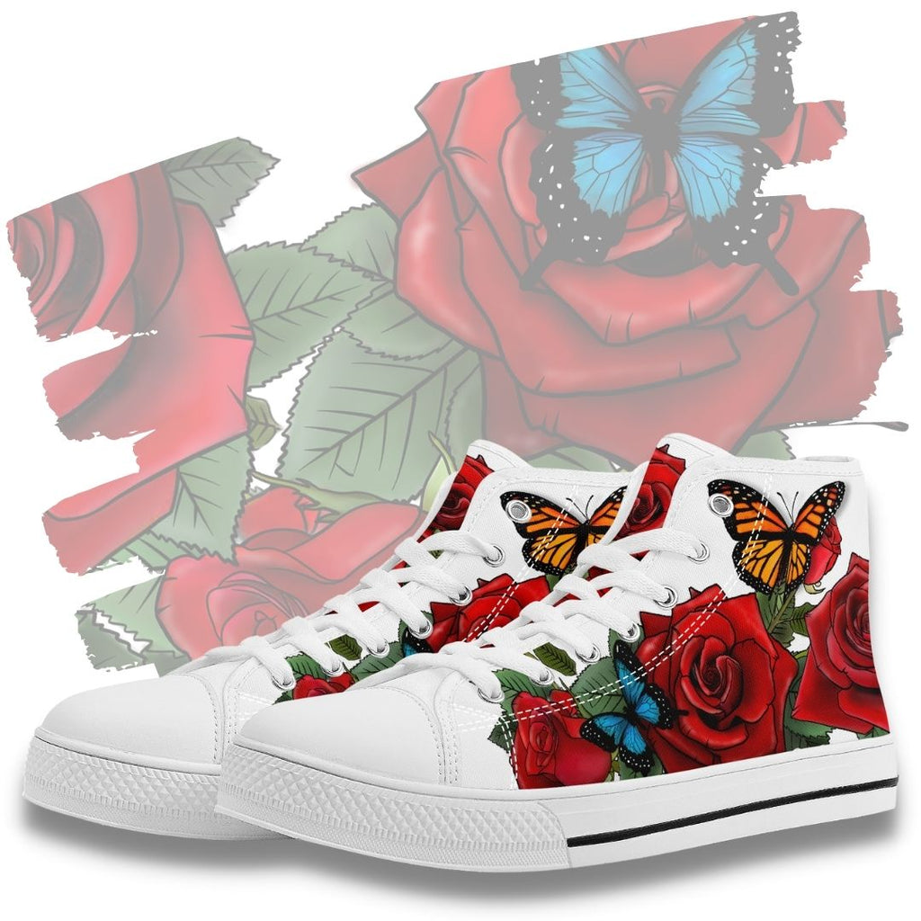 Rose Butterflies High Tops White Kickitink Feature