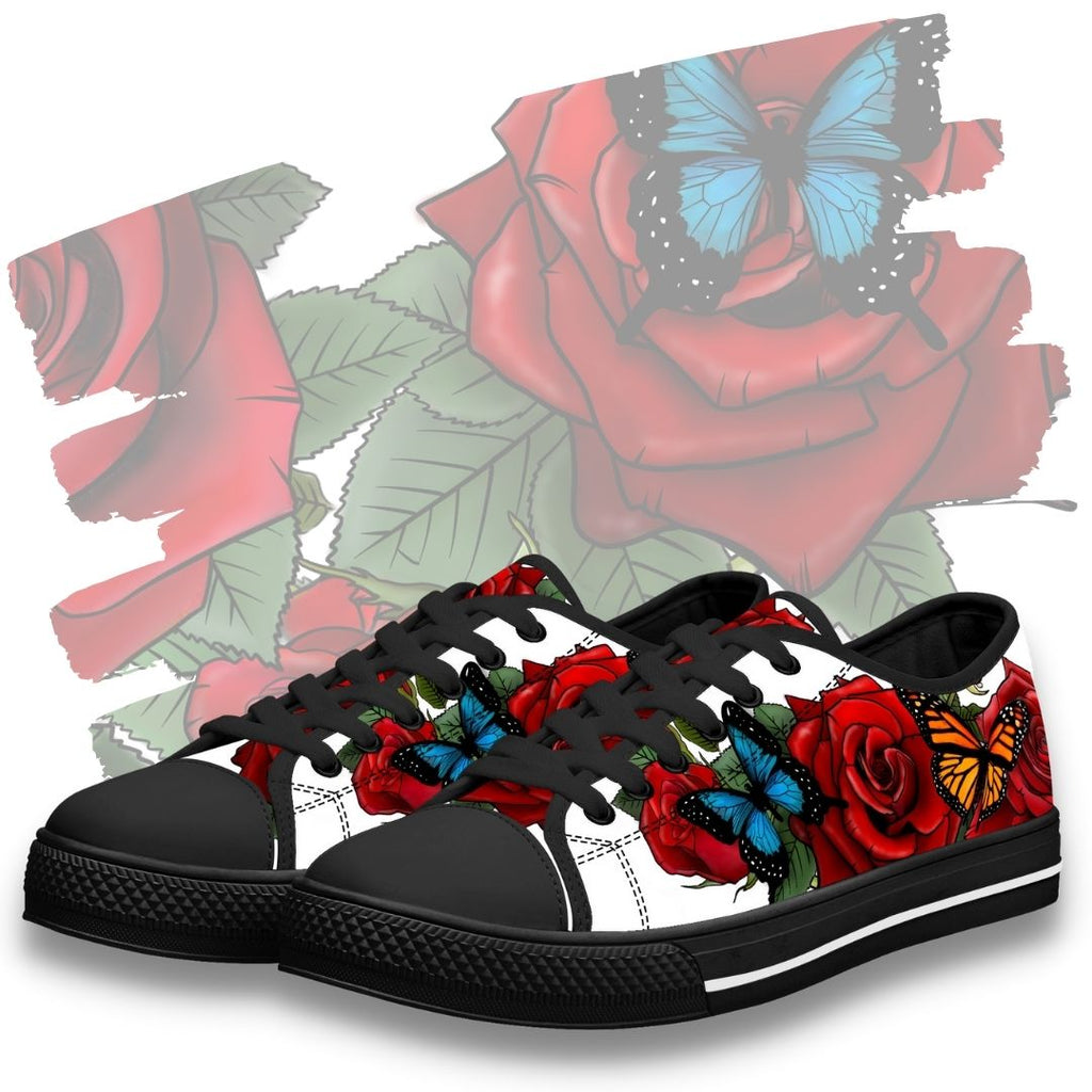 Rose Butterflies Low Tops Black Kickitink Feature