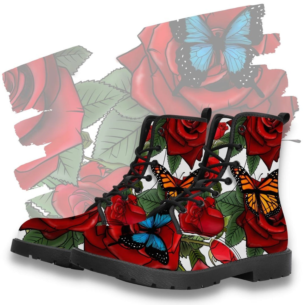 Rose Butterfly Leather Boot Black Kickitink Feature