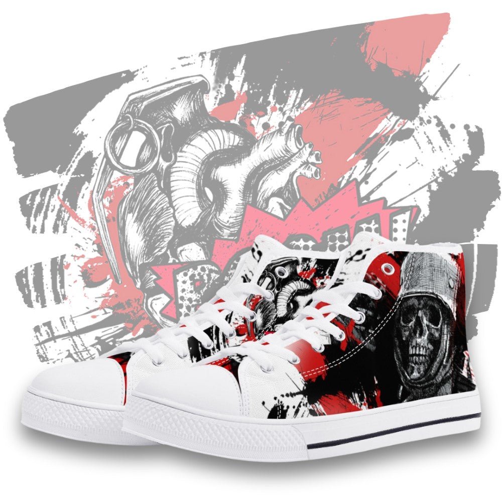 Skull Boom High Tops White Kickitink Featured