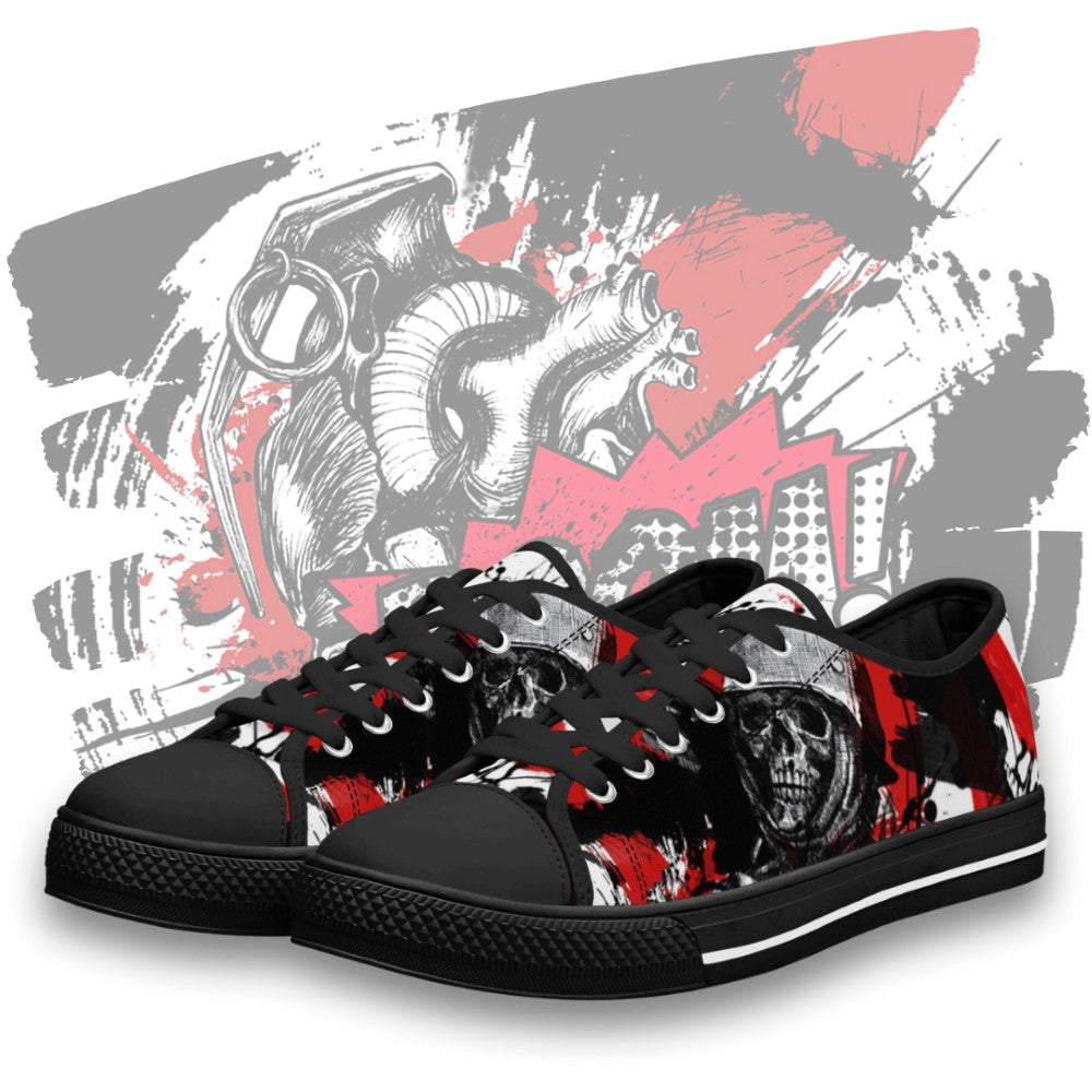 Skull Boom Low Tops Black Kickitink featured