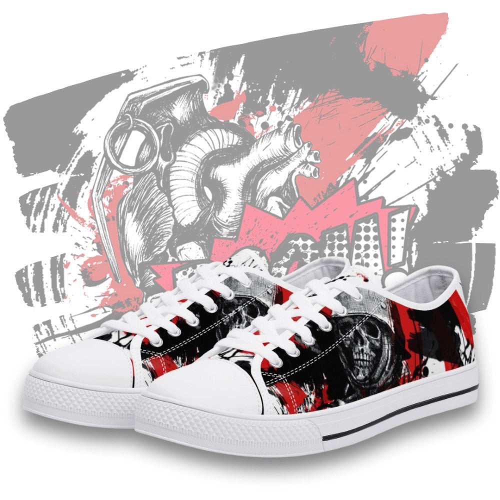 Skull Boom Low Tops White Kickitink Featured